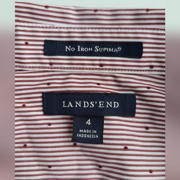 Lands' End 100% Cotton EUC No Iron Supima burgundy Red stripe Blouse size 4 - Picture 6 of 12